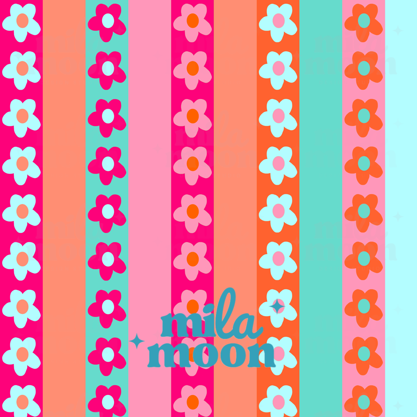 Pink Retro Daisy Stripes