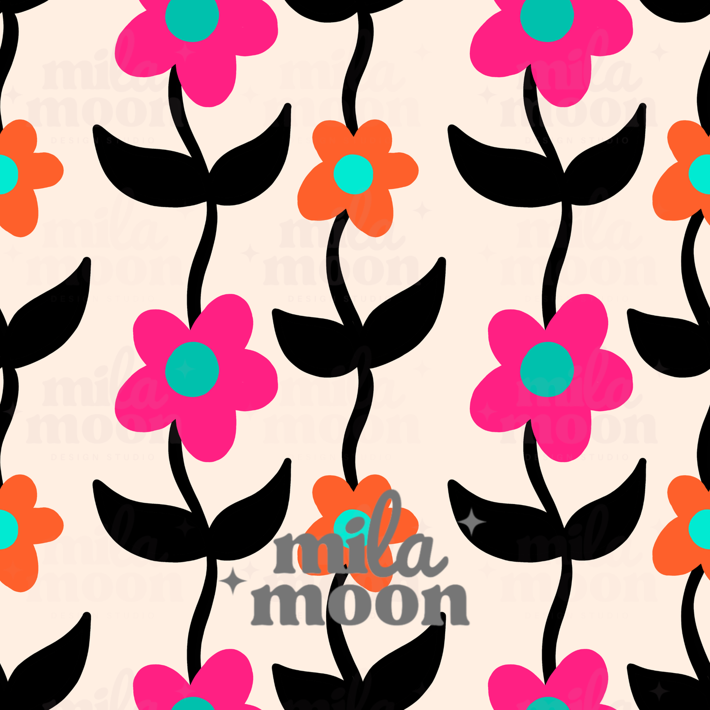 Retro Black Flower Vines