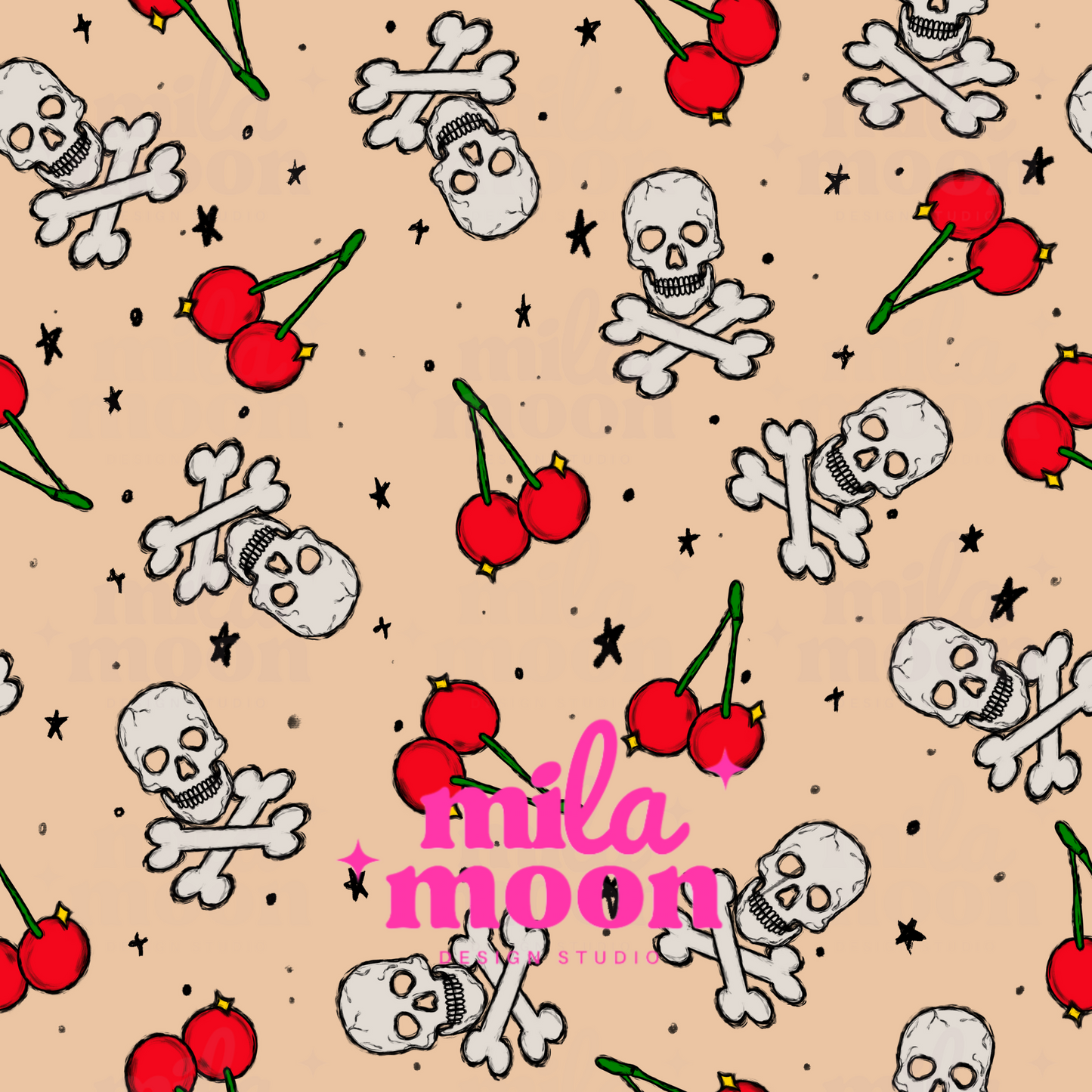 Cherry Skulls Tan