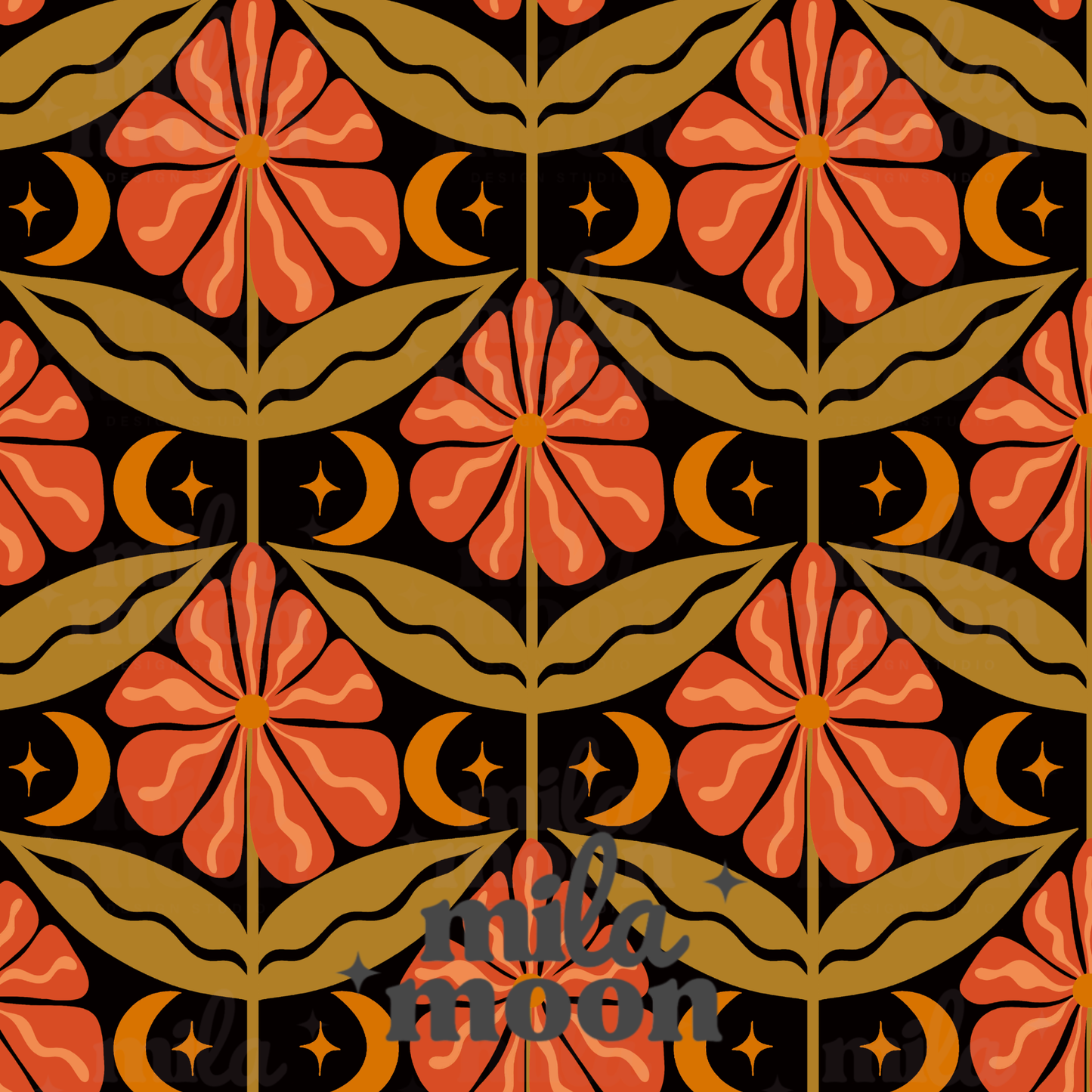 Boho Moon Floral Black