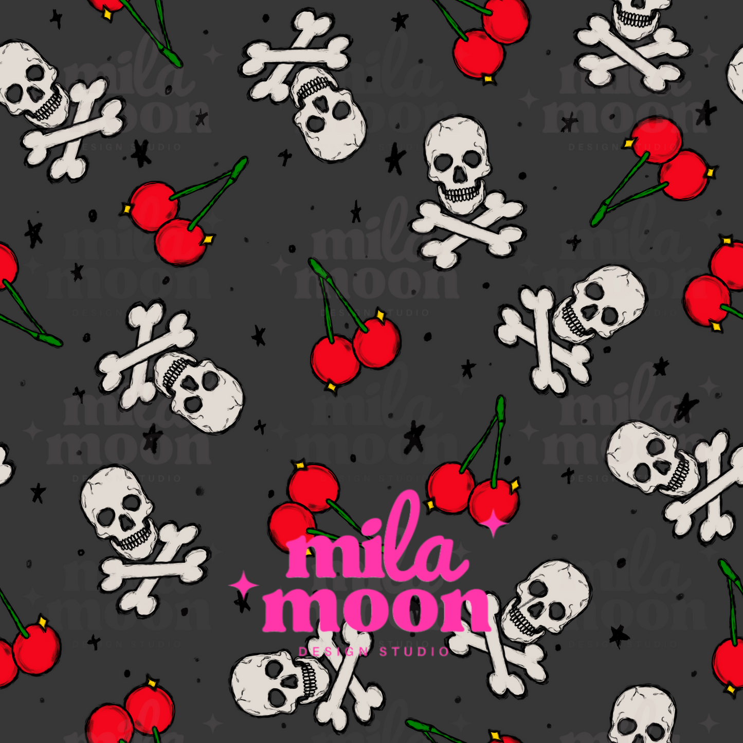 Cherry Skulls Grey