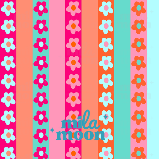Pink Retro Daisy Stripes