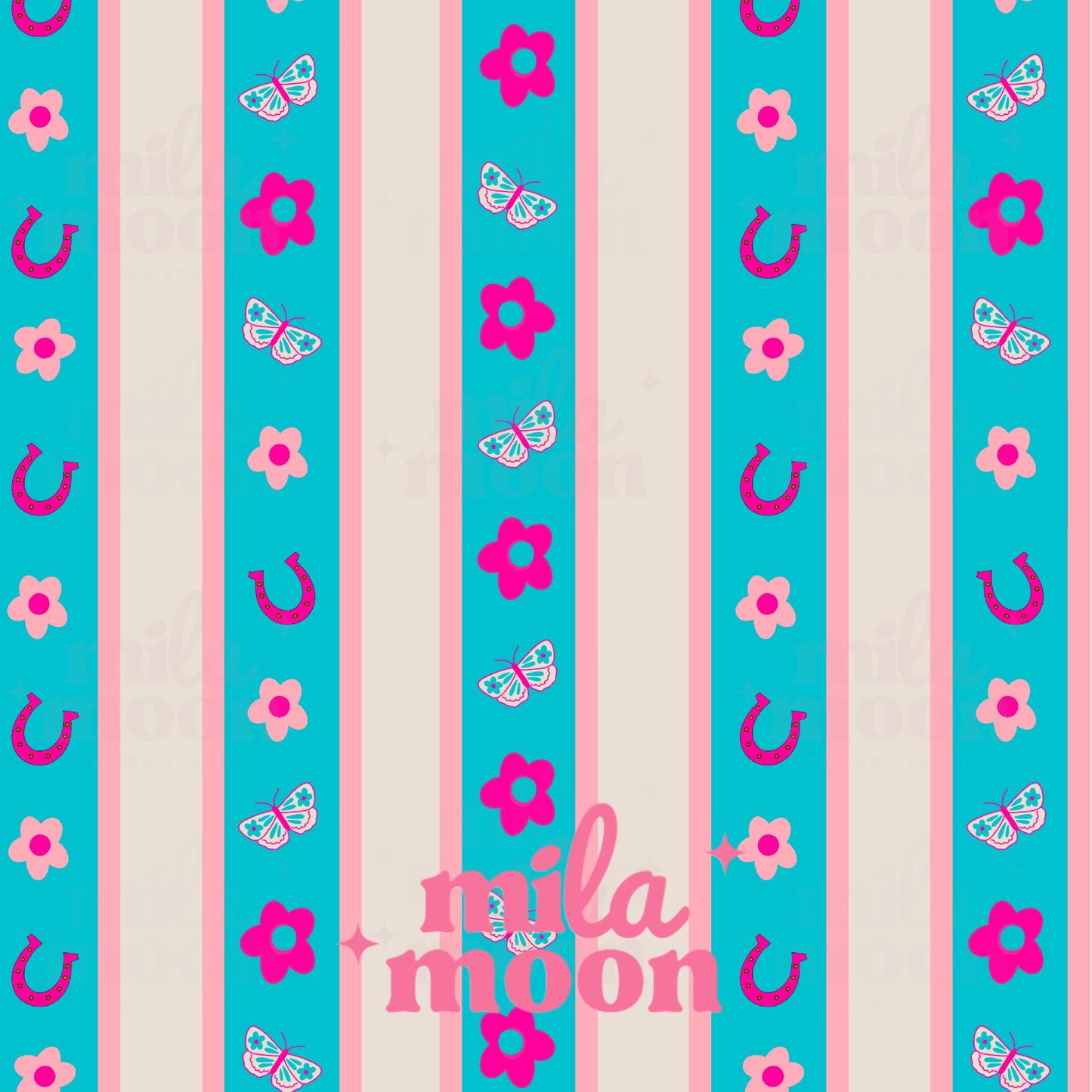 Pink Floral Horseshoe Stripe