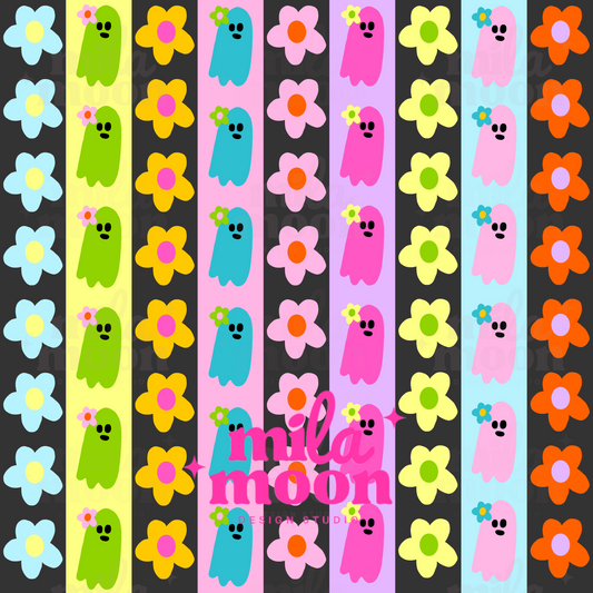 Groovy Ghouls Floral Ghost Stripes (Black)