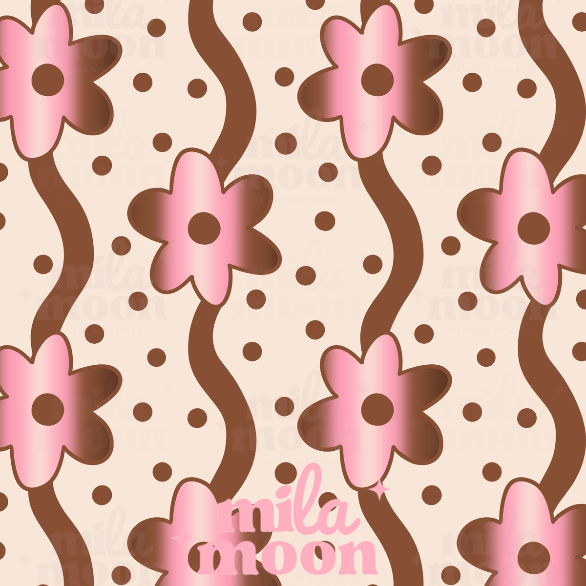 Wavy Daisies Pink & Brown