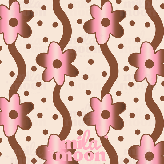 Wavy Daisies Pink & Brown