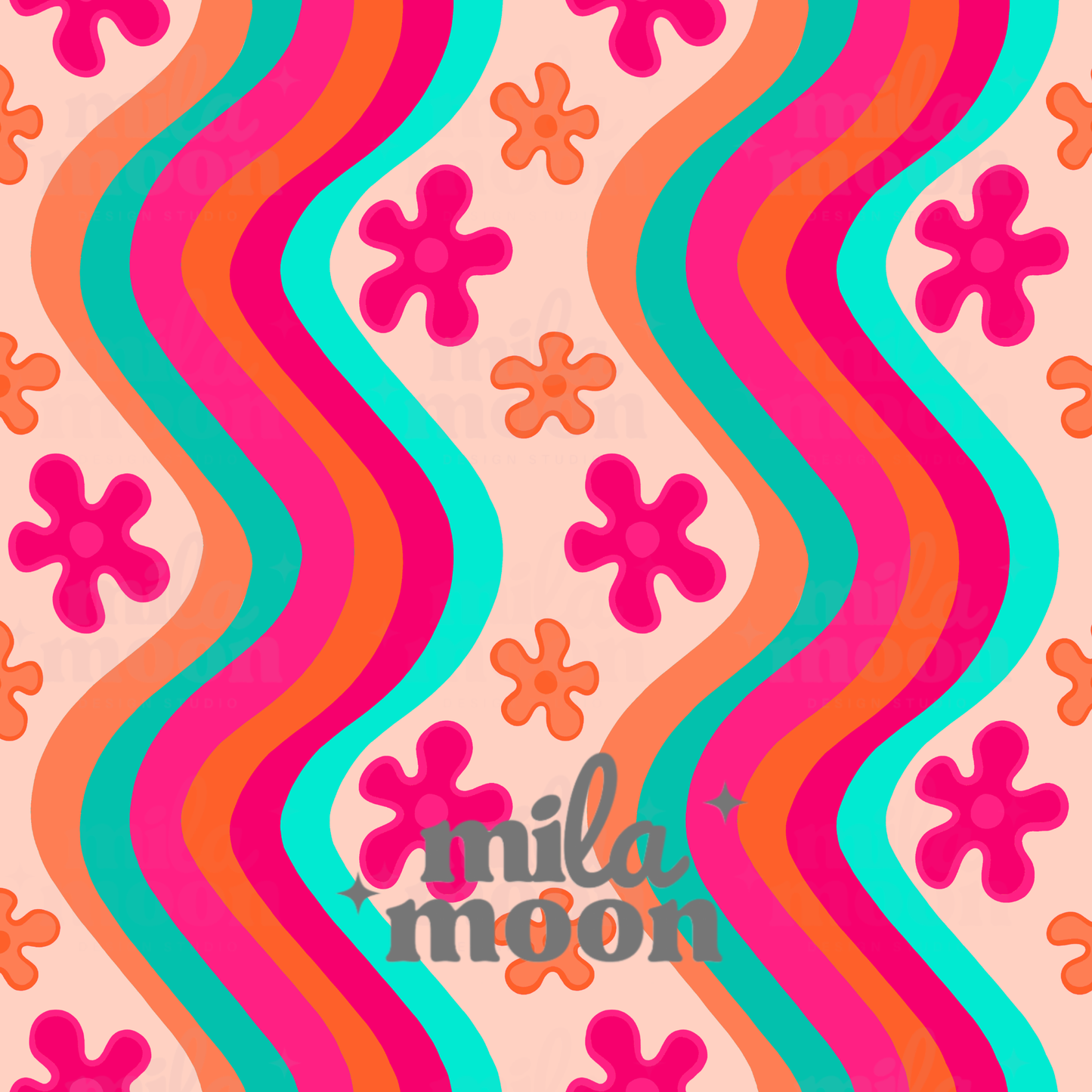 Retro Flowers & Waves