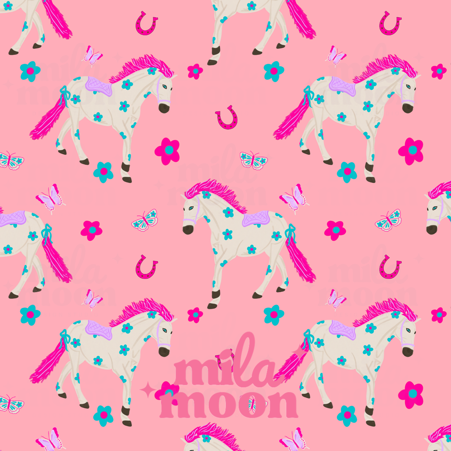 Pink Floral Horses