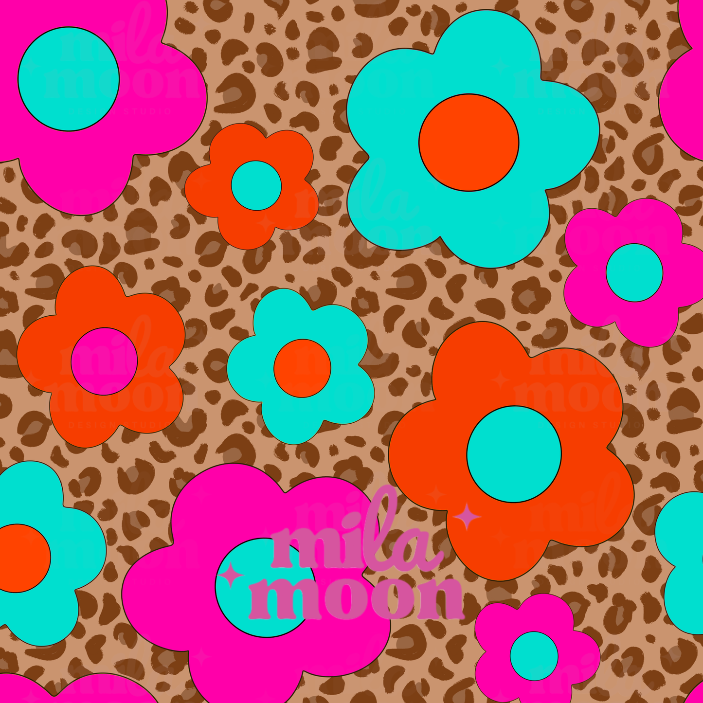 Cheetah Daisies Teal/Orange