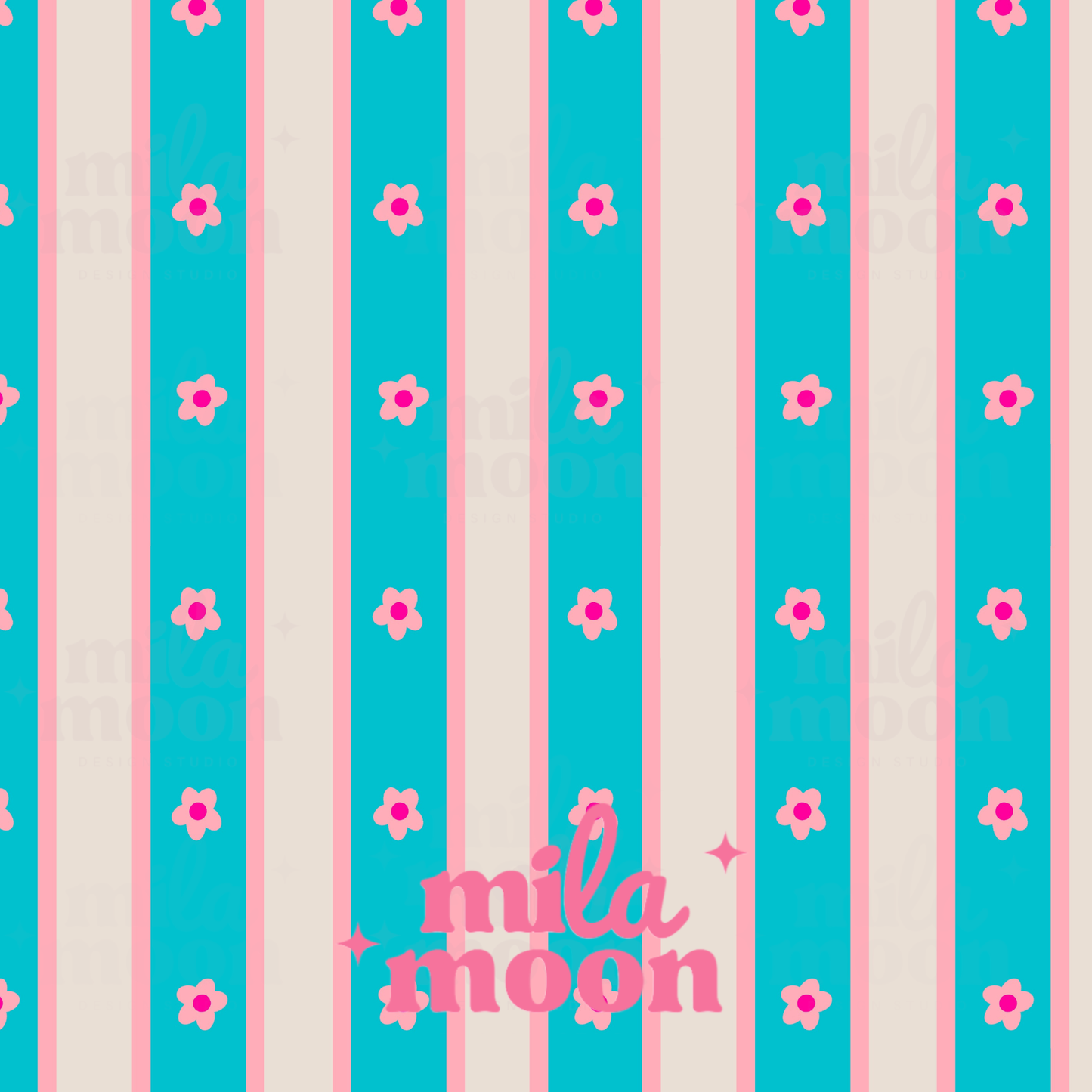 Pink Floral Horses Stripe