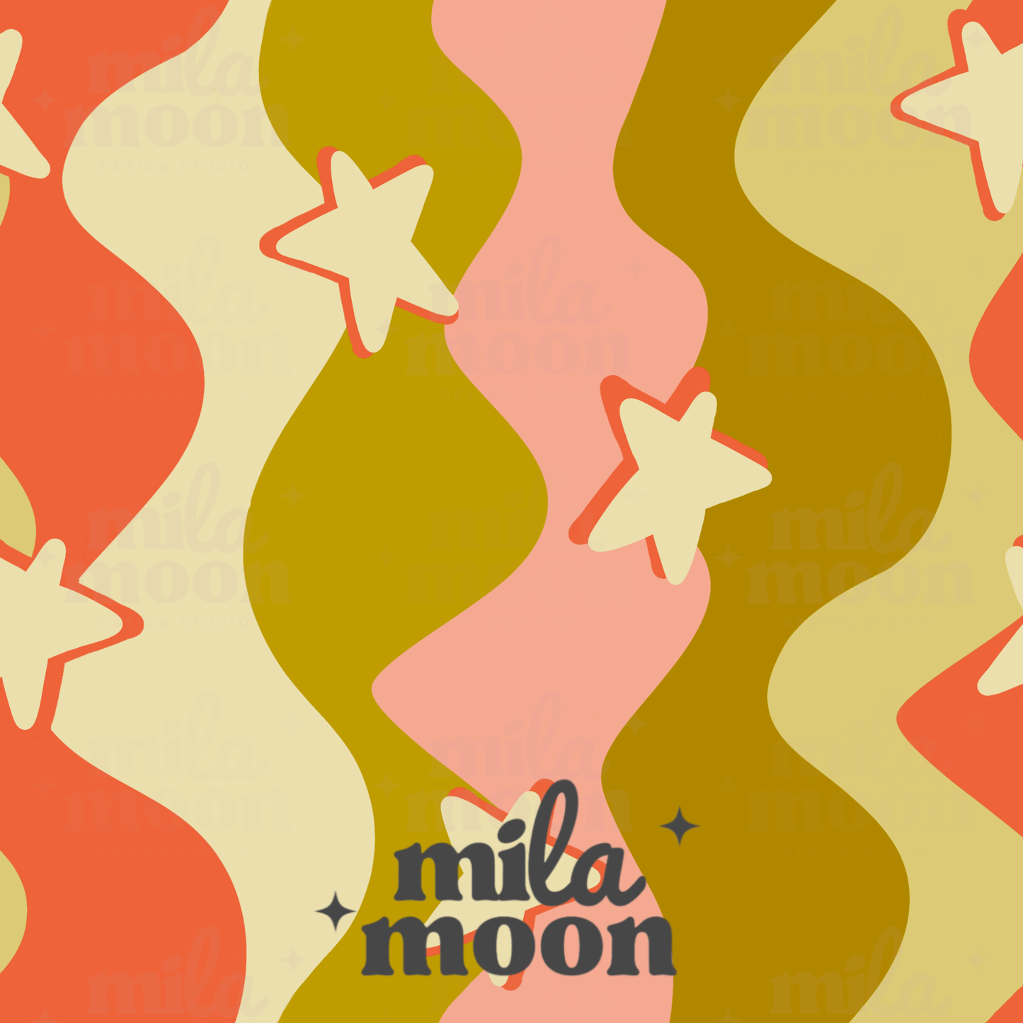 Stars Wavy Green/Peach