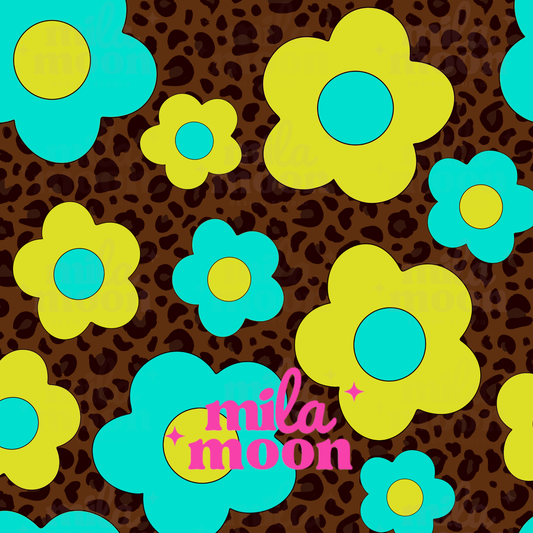 Cheetah Daisies Green/Blue