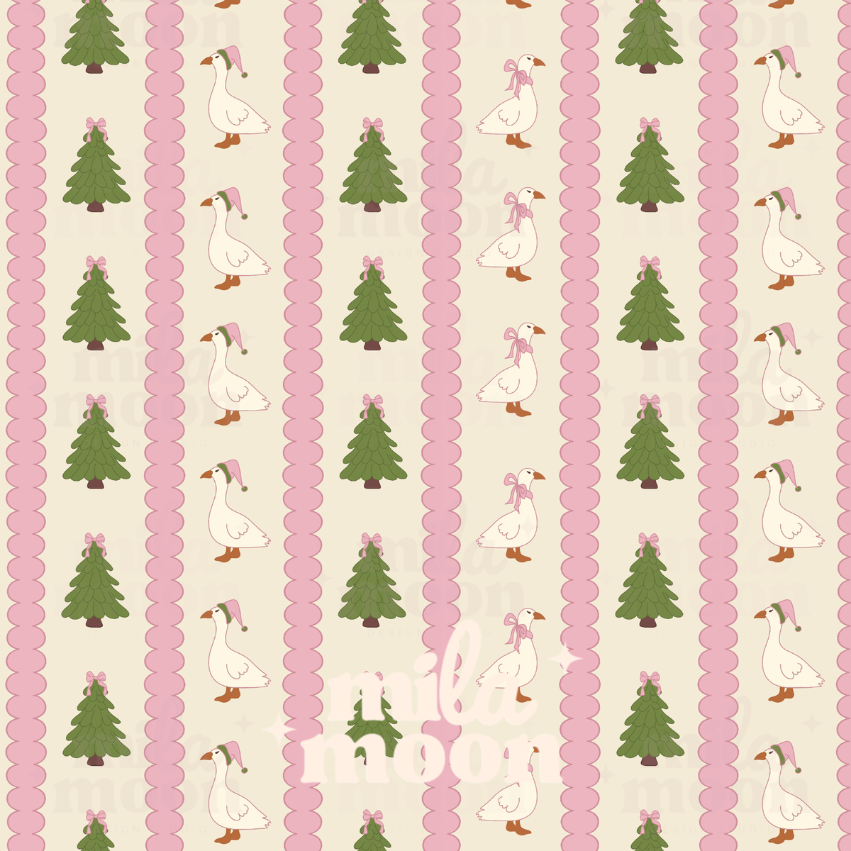 Christmas Goose Stripes Pink