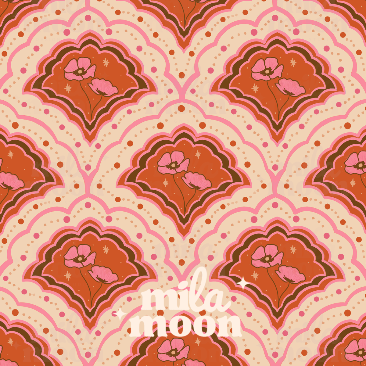 Whimsy Orange Floral Tiles